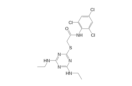2-{[4,6-bis(ethylamino)-1,3,5-triazin-2-yl]sulfanyl}-N-(2,4,6-trichlorophenyl)acetamide