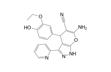 6-Amino-4-(3-ethoxy-4-hydroxy-phenyl)-3-(2-pyridyl)-2,4-dihydropyrano[2,3-c]pyrazole-5-carbonitrile