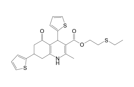 2-Ethylsulfanylethyl 2-methyl-5-oxidanylidene-4,7-dithiophen-2-yl-4,6,7,8-tetrahydro-1H-quinoline-3-carboxylate