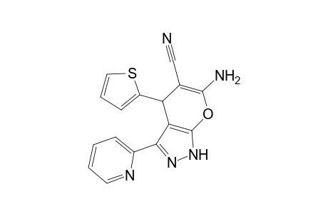 6-Amino-3-(2-pyridinyl)-4-thiophen-2-yl-2,4-dihydropyrano[2,3-c]pyrazole-5-carbonitrile