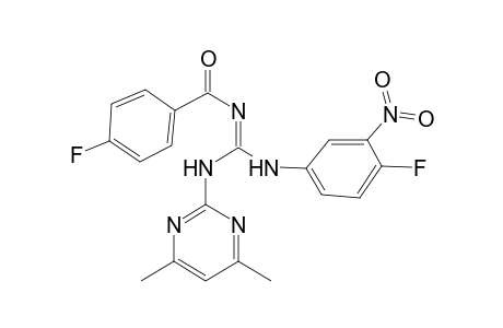 guanidine, N-(4,6-dimethyl-2-pyrimidinyl)-N'-(4-fluoro-3-nitrophenyl)-N''-[(E)-(4-fluorophenyl)oxomethyl]-