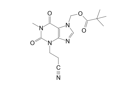 2,6-dioxo-7-(hydroxymethyl)-1-methyl-1,2,3,6-tetrahydrofurine-3-propionitrile, pivalate(ester)