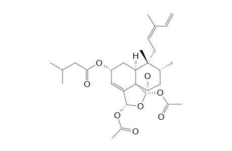 CASEARGREWIIN_L;REL-(2-R,5-S,6-S,8-R,9-R,10-S,18-R,19-S)-18,19-DIACETOXY-18,19-EPOXY-2-(3-METHYLBUTANOYLOXY)-6-HYDROXYCLERODY-3,12-(Z),14-TRIENE