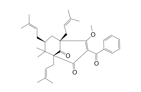 3-BENZOYL-4-METHOXY-8,8-DIMETHYL-1,5,7-TRIS-(3-METHYL-BUT-2-ENYL)-BICYCLO-[3.3.1]-NON-3-ENE-2,9-DIONE;LITERATURE