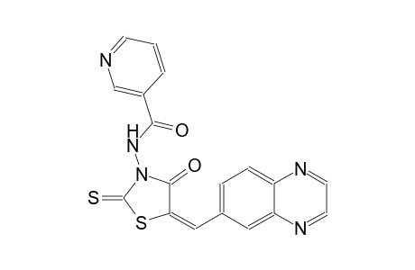 3-pyridinecarboxamide, N-[(5E)-4-oxo-5-(6-quinoxalinylmethylene)-2-thioxothiazolidinyl]-