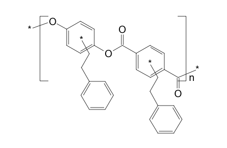 Aromatic polyester with phenylethylene side groups