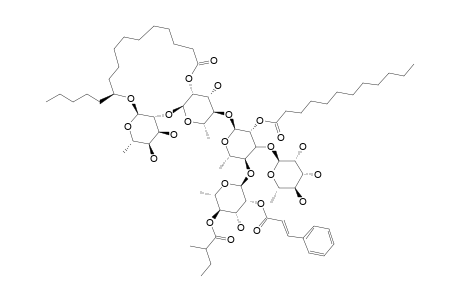 #8;PESCAPREIN_XVII;(11-S)-O-HEXADECANOIC_ACID-3-O-ALPHA-L-RHAMNOPYRANOSYL-(1->3)-4-O-[2-O-(TRANS-CINNAMYOL)-4-O-(2S-METHYLBUTANOYL)-ALPHA-L-RHAMNOPYRANOSYL]