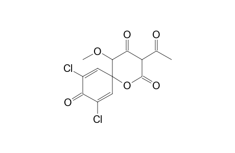 (+-)-3-Acetyl-8,10-dichloro-5-methoxy-1-oxaspiro[5.5]-7,10-undecadiene-2,4,9-trione