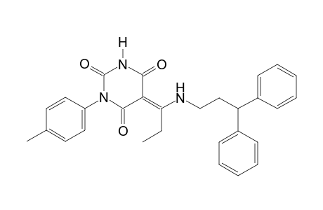 (5E)-5-{1-[(3,3-diphenylpropyl)amino]propylidene}-1-(4-methylphenyl)-2,4,6(1H,3H,5H)-pyrimidinetrione