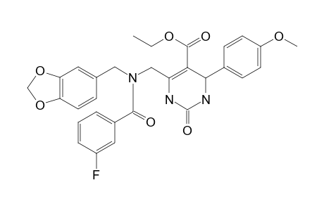 5-Pyrimidinecarboxylic acid, 4-[[(1,3-benzodioxol-5-ylmethyl)(3-fluorobenzoyl)amino]methyl]-1,2,3,6-tetrahydro-6-(4-methoxyphenyl)-2-oxo-, ethyl ester