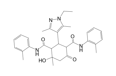 2-(1-Ethyl-3,5-dimethyl-4-pyrazolyl)-4-hydroxy-4-methyl-N1,N3-bis(2-methylphenyl)-6-oxocyclohexane-1,3-dicarboxamide