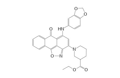 3-piperidinecarboxylic acid, 1-[5-(1,3-benzodioxol-5-ylamino)-6-oxo-6H-anthra[1,9-cd]isoxazol-3-yl]-, ethyl ester