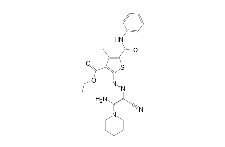 Ethyl {2-[2-amino-1-cyano-2-(piperidin-1-yl)vinyl] diazenyl}-4-methyl-5-(phenyl carbamoyl)thiophene-3-carboxylate