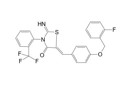 (5Z)-2-azanylidene-5-[[4-[(2-fluorophenyl)methoxy]phenyl]methylidene]-3-[2-(trifluoromethyl)phenyl]-1,3-thiazolidin-4-one