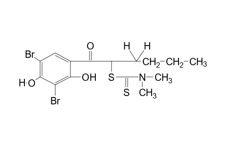 3',5'-dibromo-2',4'-dihydroxy-2-mercaptohexanophenone, 2-(dimethyldithiocarbamate)