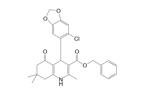 (phenylmethyl) 4-(6-chloranyl-1,3-benzodioxol-5-yl)-2,7,7-trimethyl-5-oxidanylidene-1,4,6,8-tetrahydroquinoline-3-carboxylate
