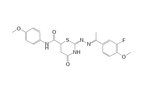 (2E)-2-{(2E)-2-[1-(3-fluoro-4-methoxyphenyl)ethylidene]hydrazono}-N-(4-methoxyphenyl)-4-oxo-1,3-thiazinane-6-carboxamide