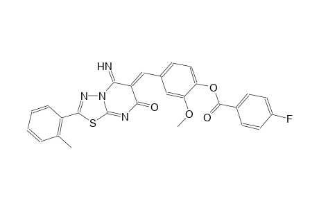 4-[(Z)-(5-imino-2-(2-methylphenyl)-7-oxo-5H-[1,3,4]thiadiazolo[3,2-a]pyrimidin-6(7H)-ylidene)methyl]-2-methoxyphenyl 4-fluorobenzoate