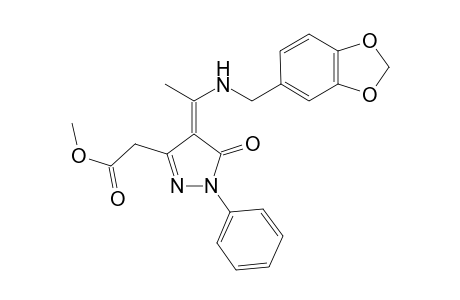 4H-Pyrazole-3-acetic acid, 4-[1-[(1,3-benzodioxol-5-ylmethyl)amino]ethylidene]-1,5-dihydro-5-oxo-1-phenyl-, methyl ester, (4S)-