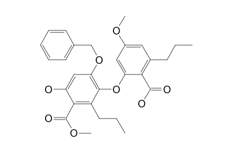 Benzoic acid, 3-(2-carboxy-5-methoxy-3-propylphenoxy)-6-hydroxy-4-(phenylmethoxy)-2-propyl-, 1-methyl ester