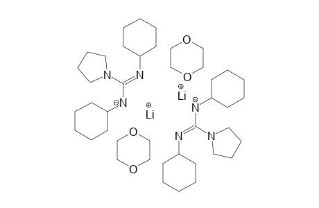 Dilithium(I) bis[cyclohexyl-[(Z)-N-cyclohexyl-C-pyrrolidin-1-yl-carbonimidoyl]azanide] di(1,4-dioxane)