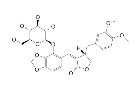 (-)-CAPPADOSIDE;(8'R)-(-)-ALPHA-(E-3,4-METHYLENEDIOXY-2-GLUCOPYRANOSYLOXY-BENZYLIDENE)-BETA-(3',4'-DIMETHOXYBENZYL)-GAMMA-BUTYROLACTONE