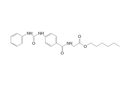 p-(3-phenylureido)hippuric acid, hexyl ester