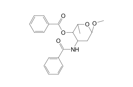 .alpha.-dl-Lyxo-hexopyranoside, methyl 3-(benzoylamino)-2,3,6-trideoxy-, 4-benzoate