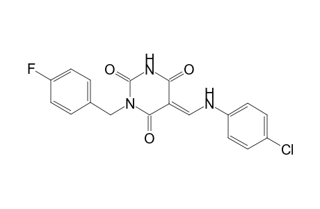 2,4,6(1H,3H,5H)-pyrimidinetrione, 5-[[(4-chlorophenyl)amino]methylene]-1-[(4-fluorophenyl)methyl]-, (5E)-