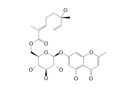 5-Hydroxy-7-{{6-o-[(2E,6S)-6-hydroxy-2,6-dimethyl-1-oxoocta-2,7-dien-1-yl]-beta-D-glucopyranosyl}oxy}-2-methy-4H-1-benzopyran-4-one