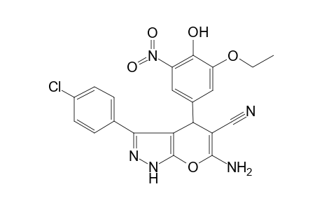 6-Amino-3-(4-chlorophenyl)-4-(3-ethoxy-4-hydroxy-5-nitro-phenyl)-2,4-dihydropyrano[2,3-c]pyrazole-5-carbonitrile