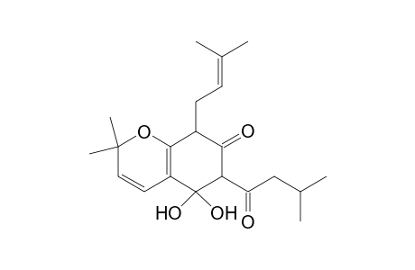 2,2-Dimethyl-5,5-dihydroxy-6-(isopentoyl)-8-(3-methyl-2-buten-1-yl)chroman-7-one