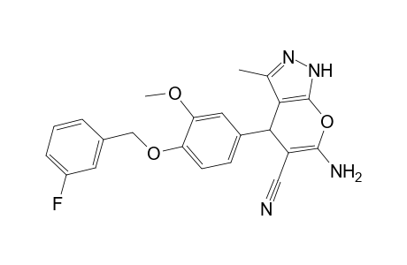 6-Amino-4-{4-[(3-fluorobenzyl)oxy]-3-methoxyphenyl}-3-methyl-1,4-dihydropyrano[2,3-C]pyrazole-5-carbonitrile