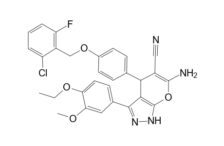 6-Amino-4-[4-(2-chloro-6-fluoro-benzyl)oxyphenyl]-3-(4-ethoxy-3-methoxy-phenyl)-2,4-dihydropyrano[2,3-c]pyrazole-5-carbonitrile