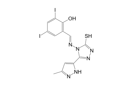 2,4-diiodo-6-((E)-{[3-(3-methyl-1H-pyrazol-5-yl)-5-sulfanyl-4H-1,2,4-triazol-4-yl]imino}methyl)phenol