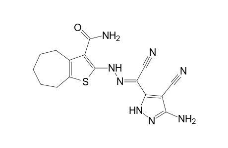 (Z)-2-(2-((3-amino-4-cyano-1H-pyrazol-5-yl)(cyano)methylene)hydrazinyl)5,6,7,8-tetrahydro-4H-cyclohepta[b]thiophene-3-carboxamide