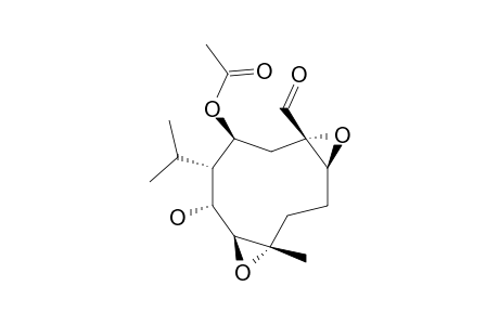 PULICANARAL-C;1-BETA,10-ALPHA;4-ALPHA,5-BETA-DIEPOXY-8-BETA-ACETOXY-6-ALPHA-HYDROXY-7-BETA-H-GERMACRA-14-AL