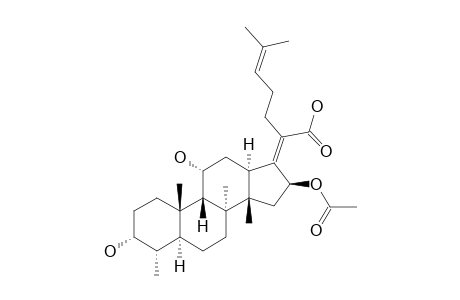 Fusidic-acid;16-beta-acetyloxy-3-alpha,11-alpha-dihydroxy-29-nordammara-17(20),24-dien-21-oic-acid