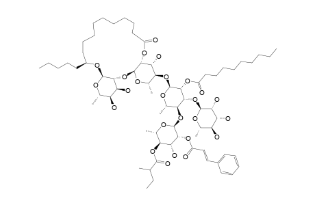 #2;PESCAPREIN_XI;(11-S)-O-HEXADECANOIC_ACID-3-O-ALPHA-L-RHAMNOPYRANOSYL-(1->3)-4-O-[2-O-(TRANS-CINNAMOYL)-4-O-(2S-METHYLBUTANOYL)-ALPHA-L-RHAMNOPYRANOSYL]