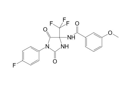 N-[1-(4-fluorophenyl)-2,5-bis(oxidanylidene)-4-(trifluoromethyl)imidazolidin-4-yl]-3-methoxy-benzamide