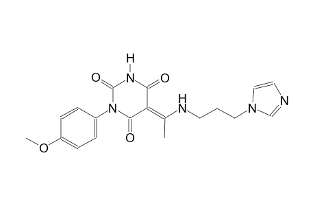 (5E)-5-(1-{[3-(1H-imidazol-1-yl)propyl]amino}ethylidene)-1-(4-methoxyphenyl)-2,4,6(1H,3H,5H)-pyrimidinetrione