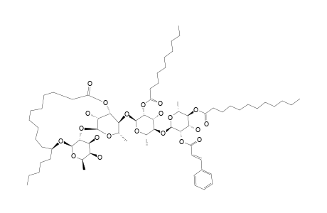 IPOMOTAOSIDE_C;(S)-JALAPINOLIC_ACID-11-O-(2-O-TRANS-CINNAMOYL)-[(4-O-N-DODECANOYL)]-ALPHA-L-RHAMNOPYRANOSYL-(1->4)-(2-O-N-DECANOYL)-