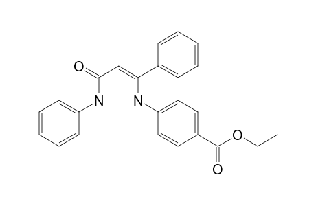 Benzoic acid, 4-[[3-oxo-1-phenyl-3-(phenylamino)propylidene]amino]-, ethyl ester