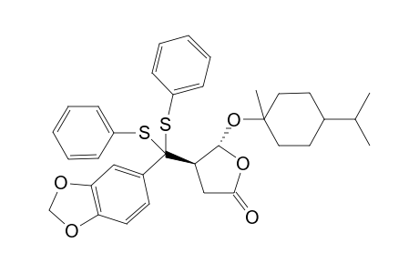 (-)-(4R,5R)-4-[3',4'-methylenedioxy-.alpha.,.alpha.-bis(phenylthio)benzyl]-5-(1-menthyloxy)butyrolactone