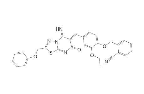 2-({2-ethoxy-4-[(Z)-(5-imino-7-oxo-2-(phenoxymethyl)-5H-[1,3,4]thiadiazolo[3,2-a]pyrimidin-6(7H)-ylidene)methyl]phenoxy}methyl)benzonitrile