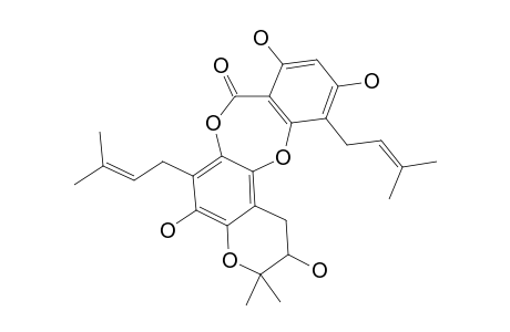 #2;OLIVERIDEPSIDONE-B;1,3,7,10-TETRAHYDROXY-8,8-DIMETHYL-4,11-BIS-(3-METHYL-2-BUTEN-1-YL)-6,7-DIHYDRO-8H,13H-[1,4]-BENZODIOXEPINO-[2,3-D]-BENZOPYRAN-13-ONE