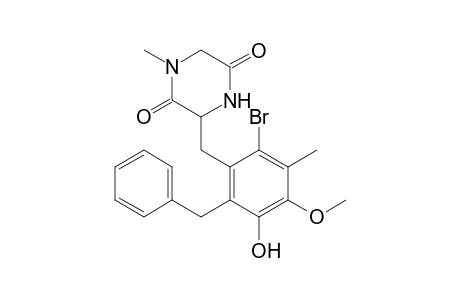 3-(2-Bromo-5-hydroxy-4-methoxy-3-methyl-6-(phenylmethyl)phenylmethyl)-1-methyl-2,5-piperazinedione