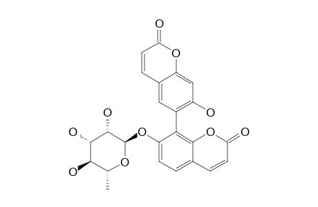 DAPHJAMILIN;7-O-ALPHA-L-RHAMNOPYRANOSYL-8-[2-OXO-2H-1-BENZOPYRAN-7'-(HYDROXY)-6'-YL]-2H-1-BENZOPYRAN-2-ONE