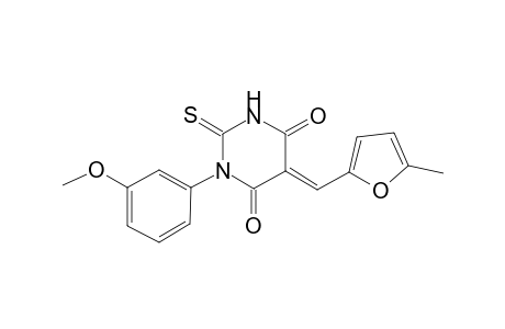 4,6(1H,5H)-pyrimidinedione, dihydro-1-(3-methoxyphenyl)-5-[(5-methyl-2-furanyl)methylene]-2-thioxo-, (5E)-