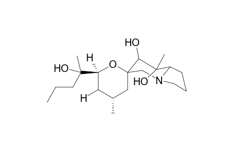 Pumiliotoxin mono O-acetate [4-Methyl-6-(1-hydroxy-1-methylbutyl)spiro[tetrahydropyran-2,6'-indolizidine]-7',8'-diol mono-O-acetate]